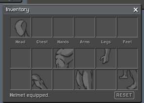 After the drop: the helmet sits in its typed slot