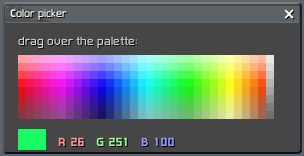 After a drag across the palette: swatch and RGB readouts updated, all through the database