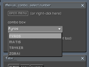 The combo box unrolled over its menu