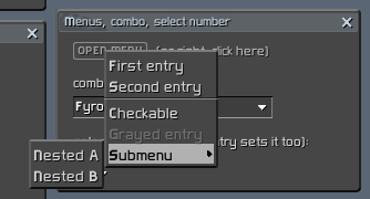 The sample menu opened from a button, with a nested submenu expanded
