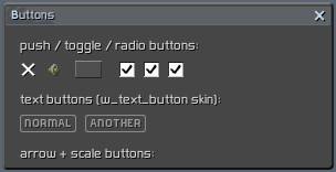 Push, toggle and radio buttons, text buttons and arrow buttons from the showcase