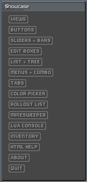 The showcase launcher: a plain fixed-size container window with title bar and close button