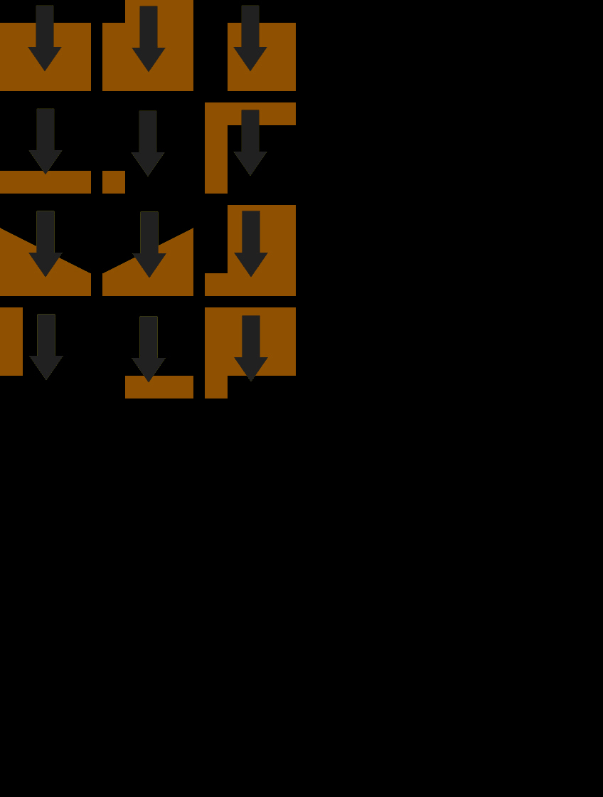 The 12 unique alpha bitmaps needed, arranged in a 3x4 grid; the remaining 36 are generated by 90°, 180°, and 270° rotations